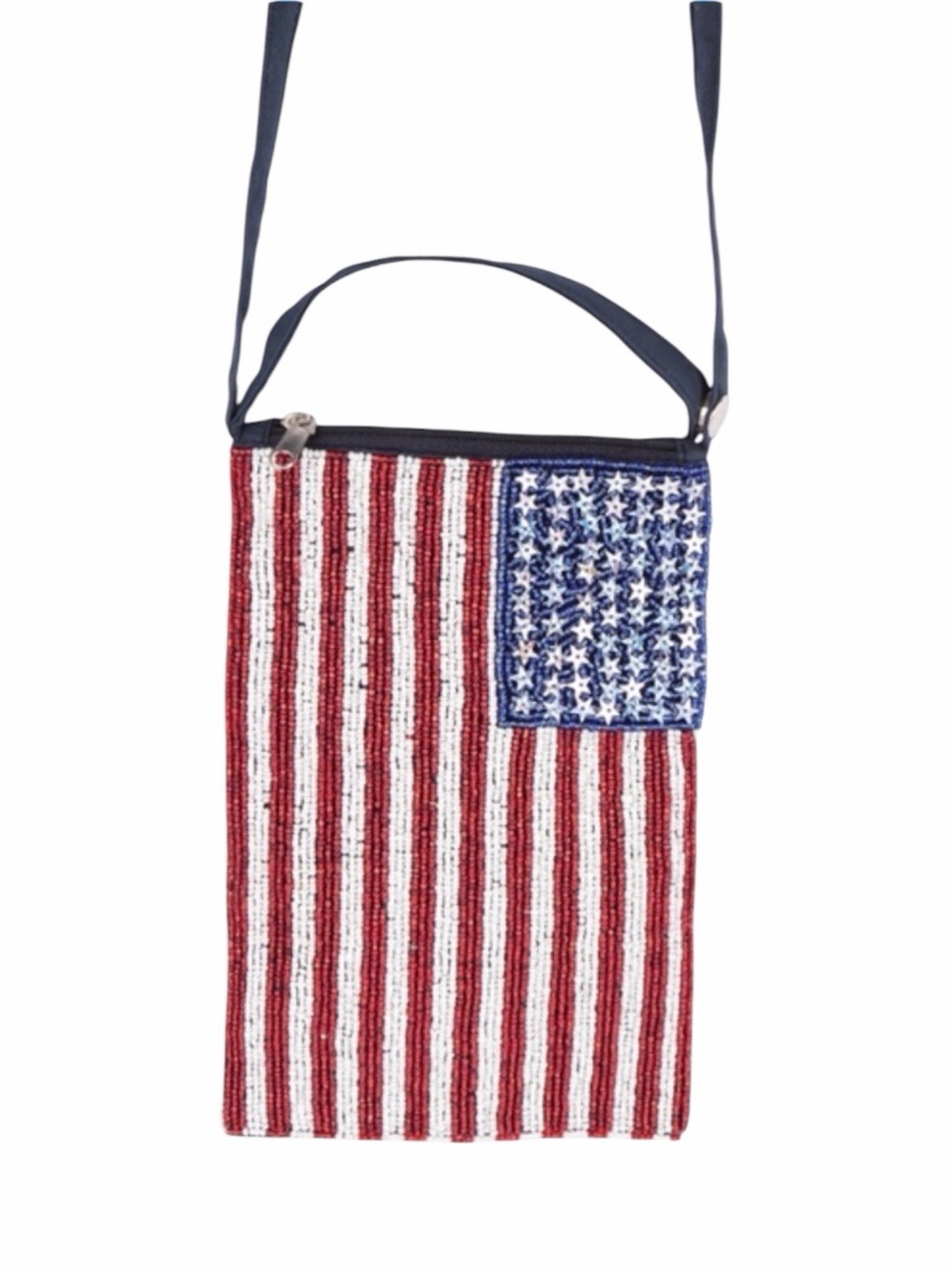 Beaded American Flag Crossbody Pouch in Red, White & Blue NWOT